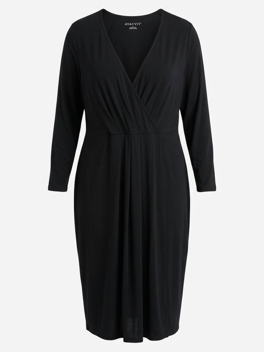 Ava & Viv Black Wrap-Front Long Sleeve Dress